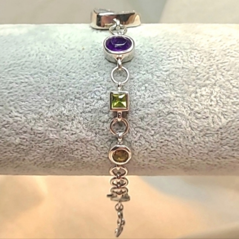 Unique Estate .925 Sterling Multi Gemstone Bracel… - image 2